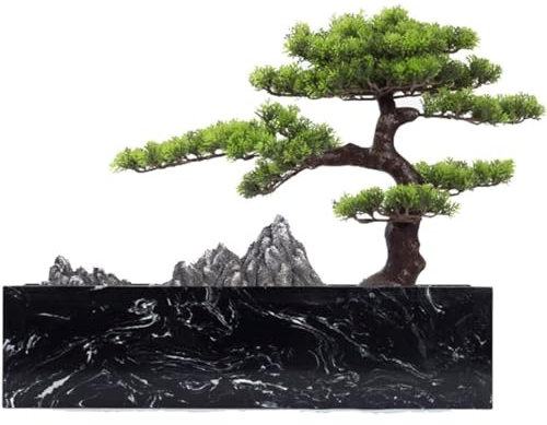 HSHTTKL Immergrüne künstliche Bonsai-Baum-Simulationspflanze mit rechteckigem Blumentopf und Steingarten-Kunstbaum. Einfache Wartung und Pflege