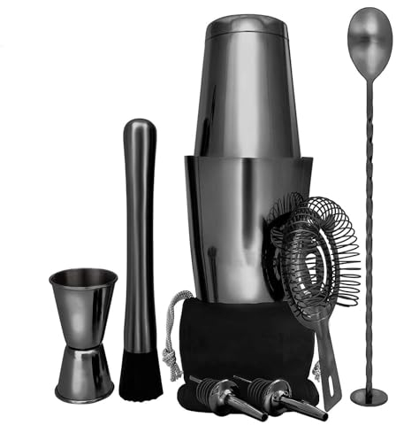 Coctelera Profesional Coctelera Boston de acero inoxidable con coctelera inferior, vaso coctelera Kit Coctelería (Color : Black, Size : 750ml)