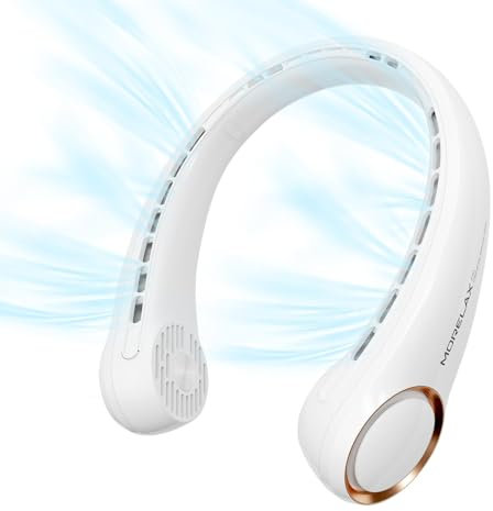 Morelax Neck Fan, Portable Neck Fan,Hands Free Bladeless Mini Fan with 360°Cooling Airflow, 3 Speeds Adjustable,Ultra Quiet Wearable, Suitable for Indoor Outdoor Travel Sports (White)