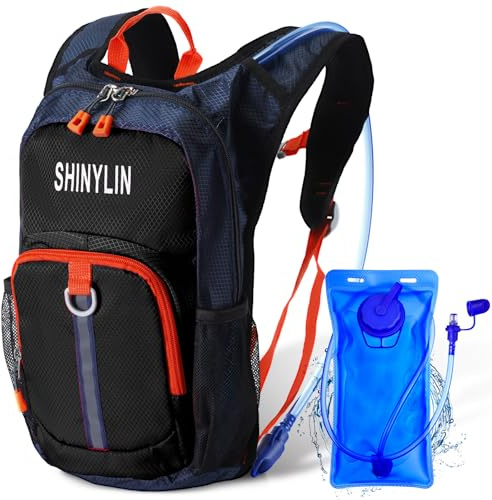 Shinylin Kids Hydration Backpack with 1.5L Water Bladder Hiking Backpack Lightweight for Boys or Girls Children Biking Climbing Running Cycling(Classic,Black)