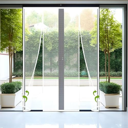 Magnetische Fliegengittertür, automatisch schließender Insektenschutzvorhang für Terrassentüren, Korridore, verhindert das Eindringen von Mücken und anderen Lebewesen Weiß270x240cm