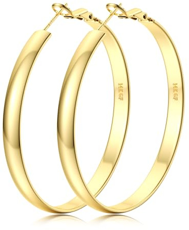 FIOROYAL Creolen Ohrringe Silber 925 für Damen 14K Vergoldete Große Creolen Gold Ohrringe Hypoallergene Breite 5mm für Mädchen 30/40/50/60mm Gold 50mm
