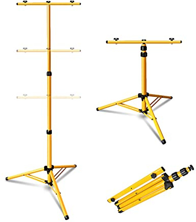 Yugodex Trípode telescópico para focos de construcción, trípode para focos LED, altura regulable, soporte de 64 hasta 160 cm, trípode de luz de inundación, trípode de acero amarillo (doble soporte)
