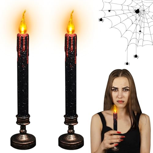 GAROMIA Velas de Halloween, 2 unidades, sin llama que gotean sangre, velas LED para Halloween, velas decorativas para Halloween, decoración de mesa con base de vela