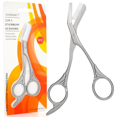 YEPRIME Eyebrow Trimming Scissors with Comb, Powder Steel