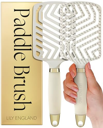 Lily England Paddle Hair Brush for Fine Hair Women - Professional Hairbrush with Vents - Lightweight Thin Detangler with Gel Handle for Comfort-Styling - Beige