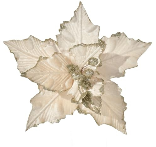 WishTip 10 Piezas de Flores de Pascua de Navidad Grandes de 10 Pulgadas, Adornos de Flores Artificiales de Terciopelo con Purpurina para árbol de Navidad, Corona, decoración de guirnaldas (champán