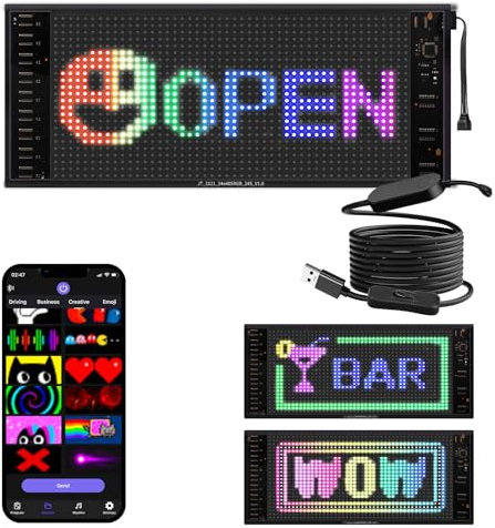 XAXVSTS Panneau Affichage LED | 43 X 16 cm | Plaque led Lumineux Message Voiture USB 5V | double rangée,Personnalisable,Flexible,Programmable Display App Bluetooth | camion, magasin,publicitaire
