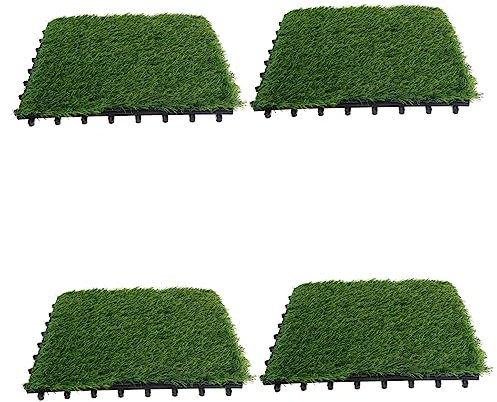 KONTONTY Gazon Artificiel pour Terrasse 4 Pièces Dalles De Gazon Synthétique Tapis Dextérieur Aspect Naturel Résistant Aux Hautes Températures Entretien Facile