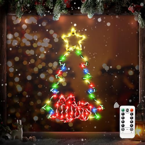 60cm Weihnachtsdekorationen Baumlichter, LED Weihnachtsbaum Fenster-Silhouette-Lichterdekorationen, Weihnachtsbeleuchtung Fenster-Hängelichter, Weihnachtswanddekorationen Weihnachts-Hängelichter