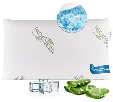 MaxxGoods kühlendes Nackenstützkissen aus hochwertigen Gelschaum-Sticks mit Aloe Vera Bezug - Kühlkissen waschbar & trockner geeignet - Kissen für Komfort & Druckentlastung (70x42cm)