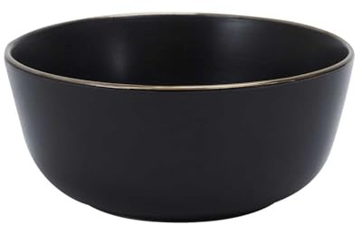 HOME DECO FACTORY - KA0136 Bol Noir avec Liseré Doré, pour Soupe, Salade, Dessert, Adapté Toutes Occasions, Intégration Facile à Votre Vaisselle, D14 cm, Noir, Or