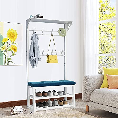 Metallgarderobe mit Schuhbank und Haken, multifunktionaler Flurbaum für Eingangsbereich, Flur, Wohnzimmer, Schlafzimmer, freistehend, Garderobenständer mit Schuhregalen, Industriedesign