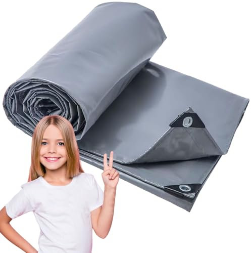 Poolabdeckung für Rund Pools 6x6 m 500g/m² Poolplane aus PVC, Pool Abdeckplane mit Ösen Drahtseil Aluminiumverschluss, wasserdichte Poolfolie für Sommer Winter LXX94W, Grau