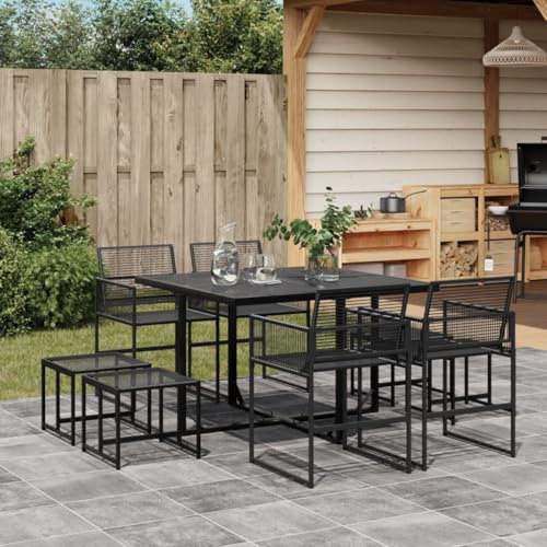 Homgoday Set da pranzo da giardino 9 pezzi rattan sintetico nero, sedia tavolo cucina esterno terrazza patio balcone mobili