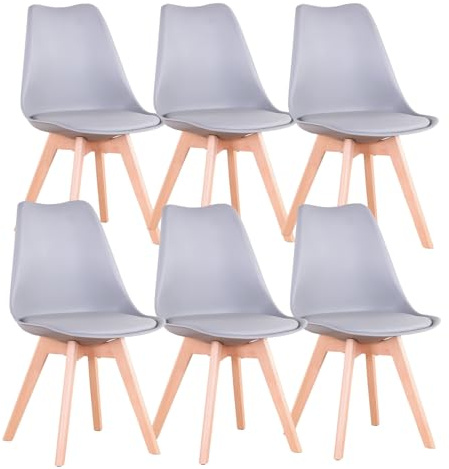 GrandCA HOME 6er-Set Esszimmerstühle, Skandinavische Stühle, Skandinavisches Design, Massivholzbeine, Ergonomisch, für Esszimmer, Wohnzimmer, Küche & Schlafzimmer (Grau,6)