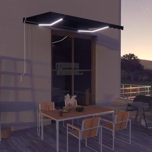 ShGaxin Toldo retráctil Manual con LED, Toldos Exterior, Toldo De Terraza, Toldo Enrollable Exterior, Toldos Verticales, Toldos para Patio, Gris Antracita 350x250 cm