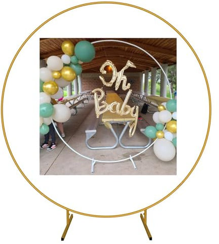 Arche de ballons en métal pour décoration de mariage - Support rond pour toile de fond - Support d'arche de jardin extra large pour cérémonie - Doré - 2,4 m