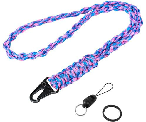 Vicloon Paracord nyckelband med metallnyckelringar och telefonringrem för ID-bricka, nycklar, telefon, Stor lila blå, 55