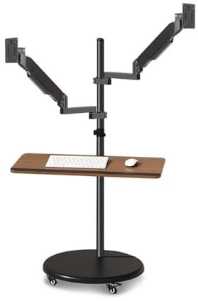 Monitorständer, Dual-Monitorhalterung mit Tastaturablage, 35,6 cm - 109,2 cm, multifunktional, rollbarer Monitorständer, mobiler Arbeitsplatz, höhenverstellbare Gasdruckfeder, Monitorhalterung 68,6 cm