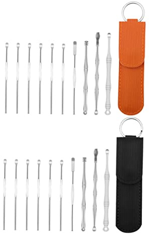 Cucharas Oídos de Acero Inoxidable de Doble Cabeza, 2 Juegos | Diseño Espiral y Cabezal de Masaje, Formato Portátil y Peso Ligero, Herramientas de Cuidado Personal