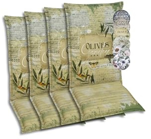 GO-DE Textil Bequeme und attraktive Polsterauflagen für Mittellehner-Gartenstühle (4er-Set, Olive grün, Mittellehner)