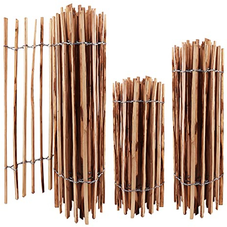 Aquagart Staketenzaun Höhen 50cm - 120cm hoch Lattenabstand 3-5cm Gartenzaun Kastanienzaun aus Haselnuss Langlebiger Holzzaun Zaun Rollzaun inkl. Krampen (Haselnuss 100cm, 20m)