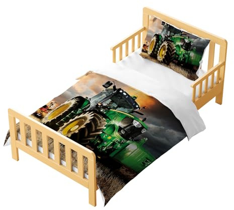 CXYXHW Traktor Kinder Bettwäsche-Set 2 teilig,90x190cm Einzel bettbezug Set mit 1 Kissenbezug,3D Drucken Cartoon-Stil Bettwäsche mit Reißverschluss. (Traktor A, 90x190cm)