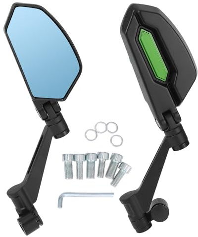 Partuto 1 Paire De Rétroviseurs De Moto Universels En Aluminium Bleu, Miroir Sport Double Vert, Type Poignée Courbée