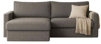FARO MINI Ecksofa mit Schlaffunktion & Stauraum – Kompaktes Schlafsofa mit HR-Kaltschaum & Wellenfederung – Leichter Aufbau – moderner Faro Stoff – 224×140 cm (Grau, Links)