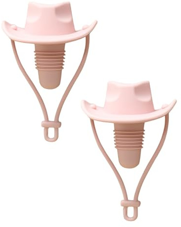 2 Stück Silikon-Weinverschluss Lustiger Cowboyhutverschluss Verschließt Flasche Kreativer Niedliches Weinzubehör Flaschenverschlüsse (Rosa)