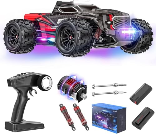 EVARY Ferngesteuerte Auto 1:12 mit Lichtern,48 km/h Bürstenloser Motor RC Auto,Offroad Hobby Grade Monster Crawler mit 2 Akkus 45 Minuten Laufzeit,für Erwachsene, Kinder