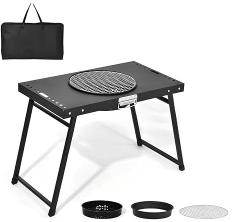 YTYTU Barbecue A Carbonella - Barbecue 2 in 1 E Tavolo - BBQ Portatile Cottura Ø 30 Cm con Piedini Pieghevoli per Cucinare in Casa, Giardino E Feste(A)