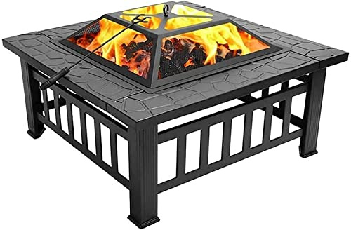 ZJFHEYUO Garden Fire Pit Grill Bowl Grill Barbecue Rack Outdoor Fire Pit Garden Brazier Portable Courtyard Large Fire Bowl Cast Iron Fire Garden Outdoor for Patio Terrace Camping, Black 82x82x44cm