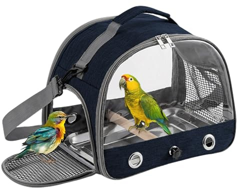 Gxdamxz Transportín Aves, Caja Transporte Pájaros con Palo Madera & Bandeja para Loros/Periquitos/Animales Pequeños - Azul