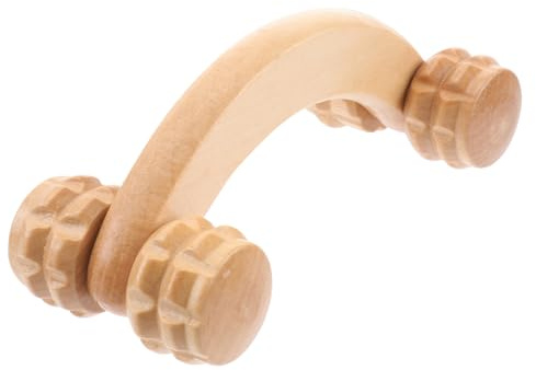 Holz Ganzkörper Massagegerät, Vier Räder, Beige, Gebogene Handrolle | Nacken und Schultermassagegerät, Akupressurrolle für Zuhause und Unterwegs, Tragbar
