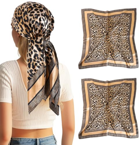 DAMILY 90x 90cm 2 Stück Damen Kopftuch Seidentuch Großes Quadratisches Kunstseidenschal Bandana Halstuch dünn für Sommer