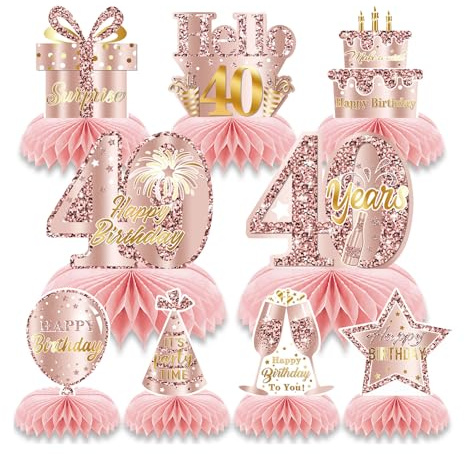 Goiern 9 STK Rosa Rosegold 40 Geburtstag Waben Tisch Mittelstücke Dekoration Für Mädchen Happy 40 Geburtstag Tisch Deko Party Zubehör Achtzehn Jahre Geburtstags Tisch Aufsätze
