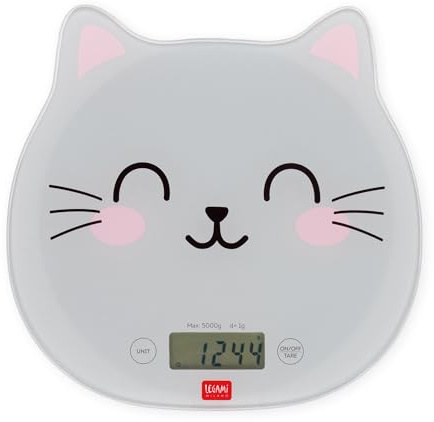 Legami Digital köksvåg - Kitchen Scale - Kitty-tema, 7 måttenheter, pekknappar ON/TARE och UNIT, max 5 kg
