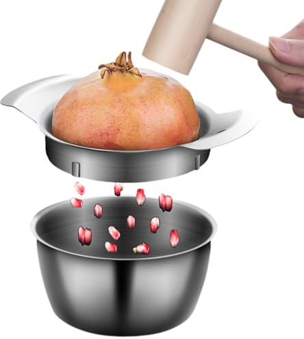 Granatapfelschäler | Granatapfel Entkerner Aus Edelstahl | Granatapfel-Schälwerkzeug Mit Schüssel | Granatapfelschälwerkzeug Set | Obstschneider Mit Holzhammer Zum Schälen Von Granatapfelkernen