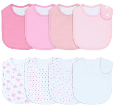 Benoxine 8er Pack Baby Lätzchen Jungen & Mädchen - Super Saugfähig & 4-Lagig Wasserdicht, Bio-Baumwolle, Verstellbare Druckknöpfe an der SEITE (Kein Aufwecken), Waschmaschinenfest, Erstausstattung