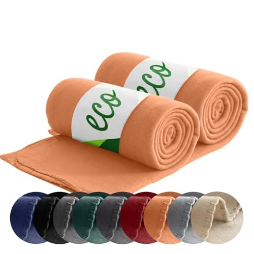 wometo 2er Set ECO Fleecedecke aus 100% recyc. Material 130x160 orange | OEKO-TEX ca. 400 g - 100% recyceltem Material - mit Anti-Pilling und Kettelrand, im praktischen Doppelpack