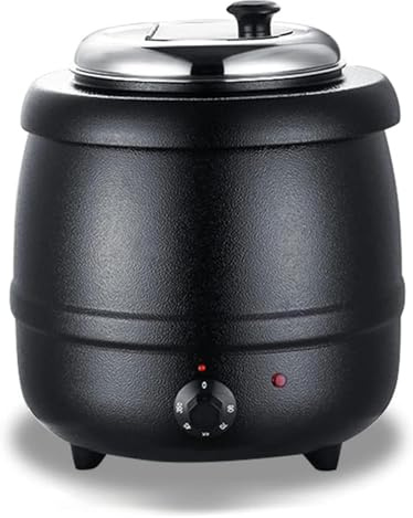 Zuppiera Elettrica, Bollitore per Zuppe, Scaldavivande da 10 litri in acciaio inox, for scaldavivande a buffet(Black)