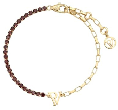 PAUL VALENTINE - Damen Armband Edelstahl - Vergoldet/Golden - mit Zirkonia Stein - PV Logo Anhänger - PV-B0014