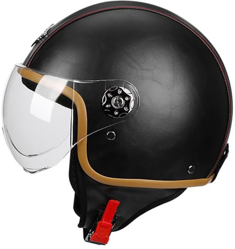 Casco Aperto Moto Stile Retrò Caschi Jet E Demi-Jet Vintage Omologato DOTECE Con Visiera Casco Mezzo 3/4 Elmetto Scodella Per Adulti Uomini Donne Caschi Cromwell Portatile D,55-61CM