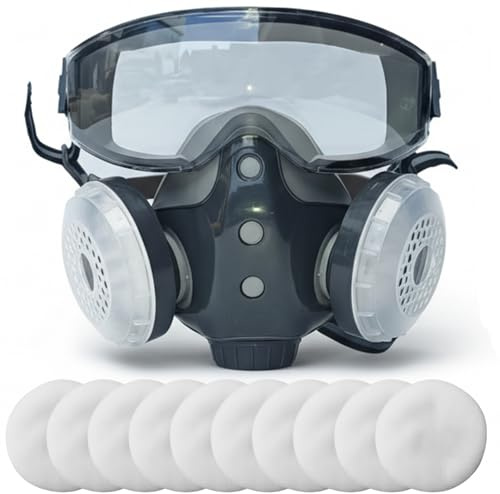 Wilafury Vollgesichtsmaske mit Filtern, integriertes Vollgesichts-Atemschutzgerät für Komfort und klare Sicht, wiederverwendbare Gasmaske für Maler-, Schleif- und chemische Arbeiten