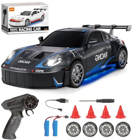 Siereolly Coche teledirigido 1:24 Escala Drift Car 4WD 2,4 GHz RC Drift Auto 20 KM/H Coche de carreras de alta velocidad con dos baterías, luces LED