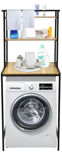 WDRENTOOL SanBouSi Estantería sobre la lavadora 176 cm, 3 niveles, estantería de baño de metal a base de madera, soporte para baño, ahorra espacio, color negro