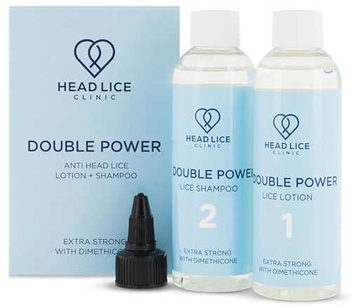 Head Lice Clinic Double Power - Effectively Kills Head Lice & Nits - Head Lice Treatment Kit – Dimethicone Lotion & Shampoo for Adults and Children – Eucalyptus & Lemon Scent - 2 × 100 ml