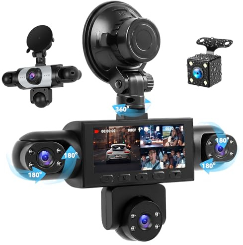 Caméra Embarquée pour Voiture 5 Camera 3,16 Vision Panoramique 360° Full HD 1080p Surveillance Stationnement Détection Mouvement DVR pour Voiture Assistance Marche Arrière Enregistrement en Boucle